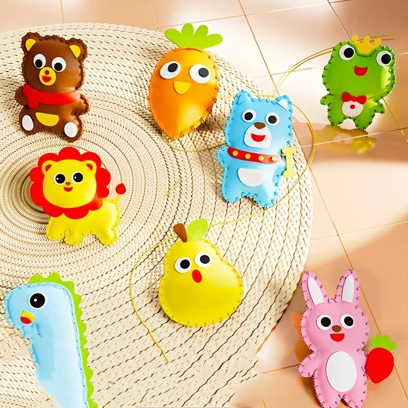 8PCS Complete Beginner Sewing Set  - Learn Sewing and Embroidery, Make Animals - Includes Fabric, Needles, and Thread -Best Gift