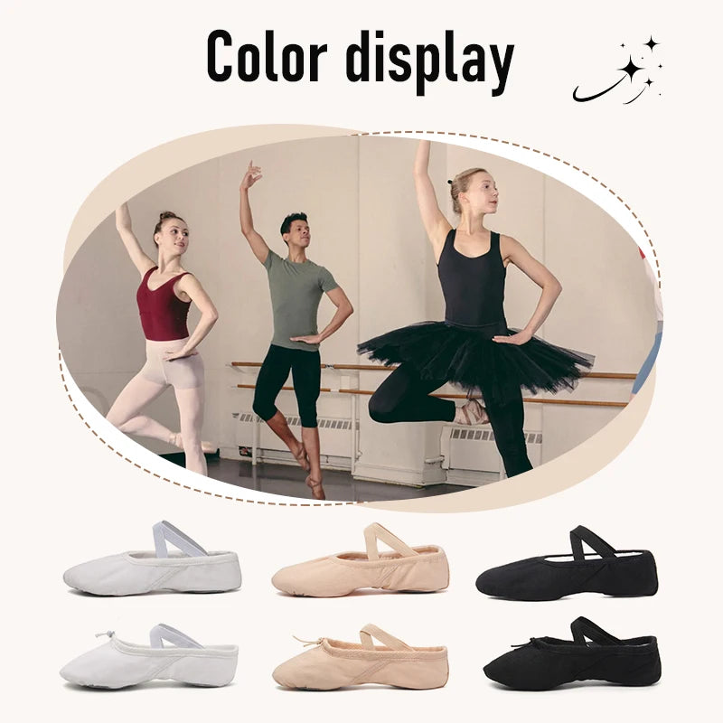 Canvas Ballet Shoes Split Sole Dance Slippers for Kids Adults