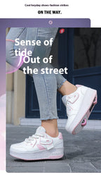 Girls Retractable Roller Shoes Breathable Walking Sneakers