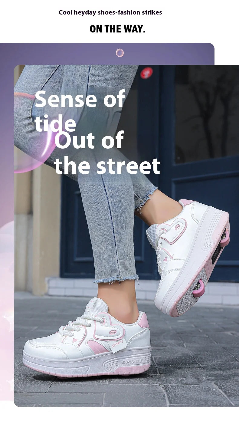 Girls Retractable Roller Shoes Breathable Walking Sneakers