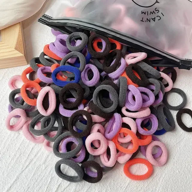 50/100Pcs Colorful Basic Nylon Ealstic Hair Ties for Girls Ponytail Hold Scrunchie Rubber Band Kid Fashion Hair Accessories