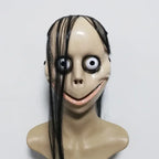 Halloween Horror with Long Hair Cosplay Female Ghost Mask Roleplay MO Masks Funny Mask V-shaped Mouth Mask Party Tricky Toys