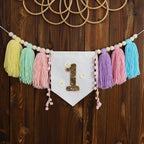 Boho 1st Birthday High Chair Banner Pink Party Decoration For Girl Baby Shower Wall Hangings Decorative For Kids Bedroom