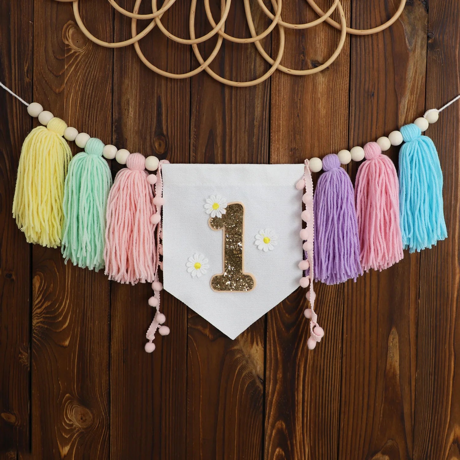 Boho 1st Birthday High Chair Banner Pink Party Decoration For Girl Baby Shower Wall Hangings Decorative For Kids Bedroom