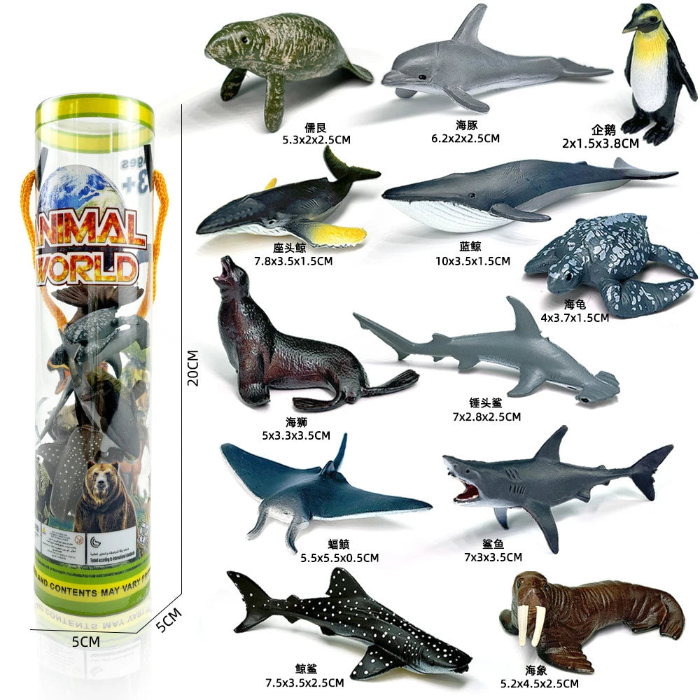 12pcs/set Updated Simulated Marine Animals Penguin Toy Model Realistic Sea Life Turtle Whale Toys For Children Christmas Gifts