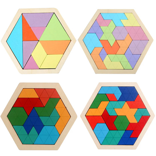 Montessori Wooden 3D Jigsaw Puzzle Tangram Math Toy for Kids