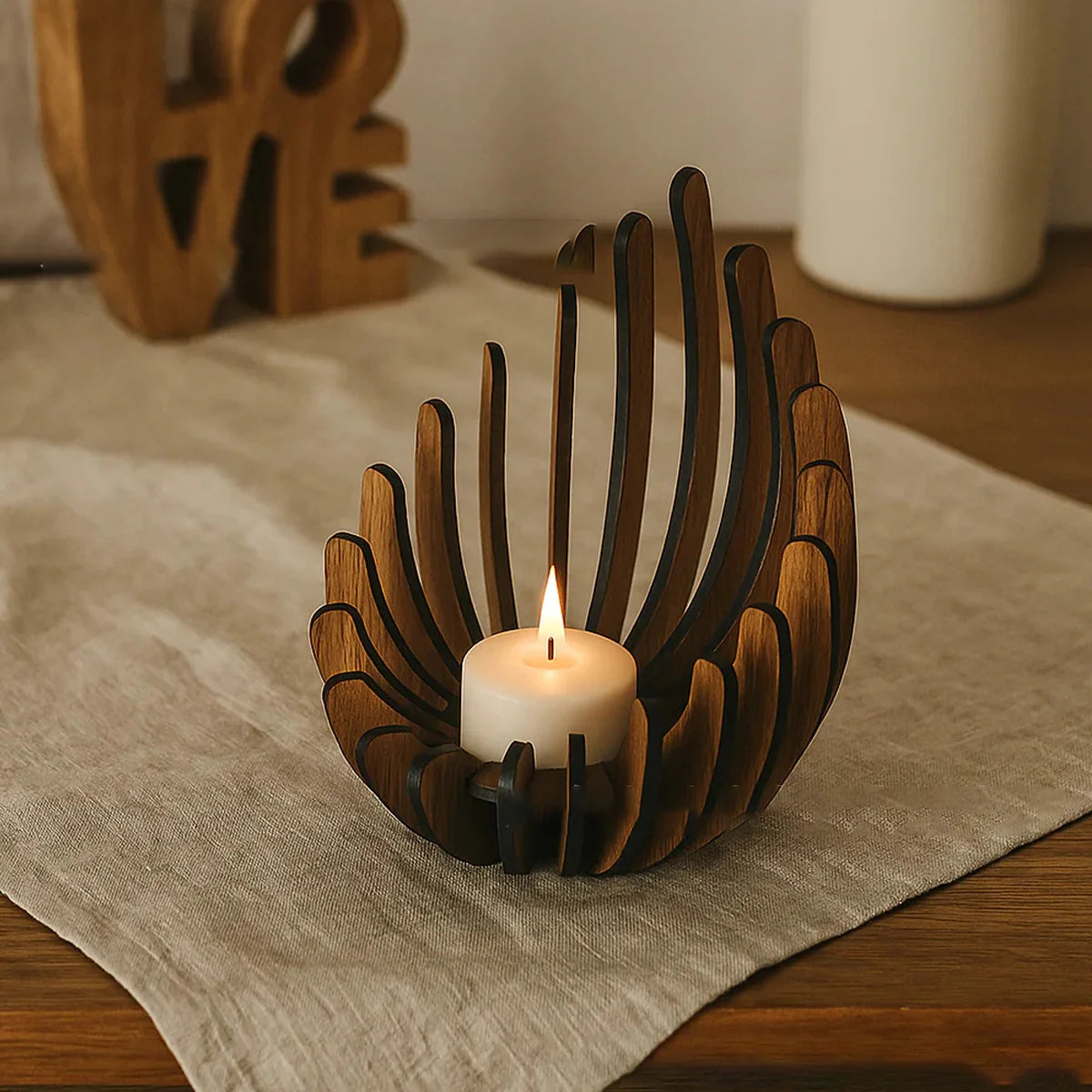1Pc Hand-Assembled Lotus Candle Holder - Elegant Wooden Tea Light Centerpiece, Home Table Decor for Weddings, Christmas, Mot