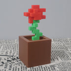 1 Piece Pixel Rose Flower Ornament, 3D Printed Unique Flower Decoration, Plastic Product, Suitable for Bedside Table, Desktop