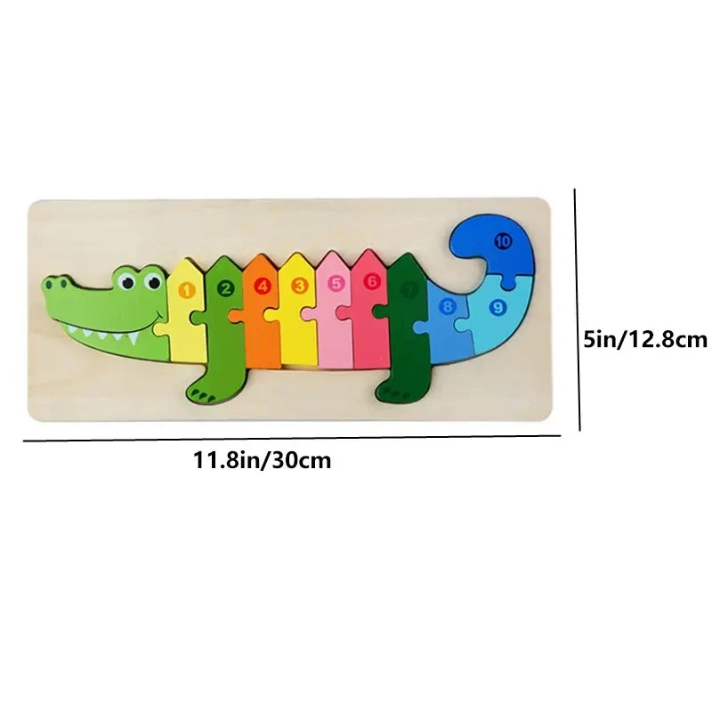 Wooden Puzzles for Kids Number, Dinosaur & Animal Jigsaw Toy