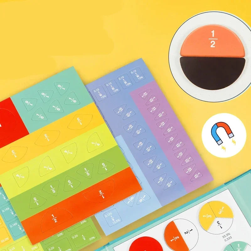 Montessori Magnetic Fraction Math Learning Wooden Book Toy