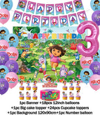 Cartoon-Dora-The-Explorer Theme Kids Birthday Party Digital Balloon Banner Background Cake Topper Decoration Supplies Baby Gifts