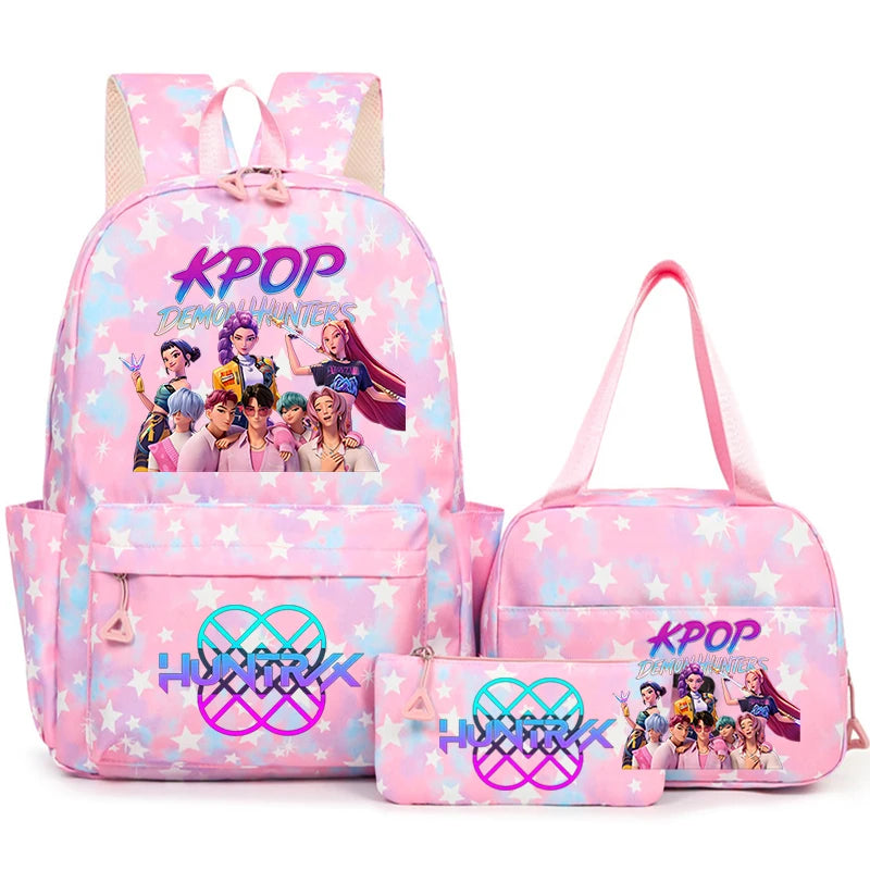3Pcs/Set KPop Demon Hunter School Bags Girls Teens Rumi Mira Zoey Youth School Backpack Travel School Students Laptop Backpack