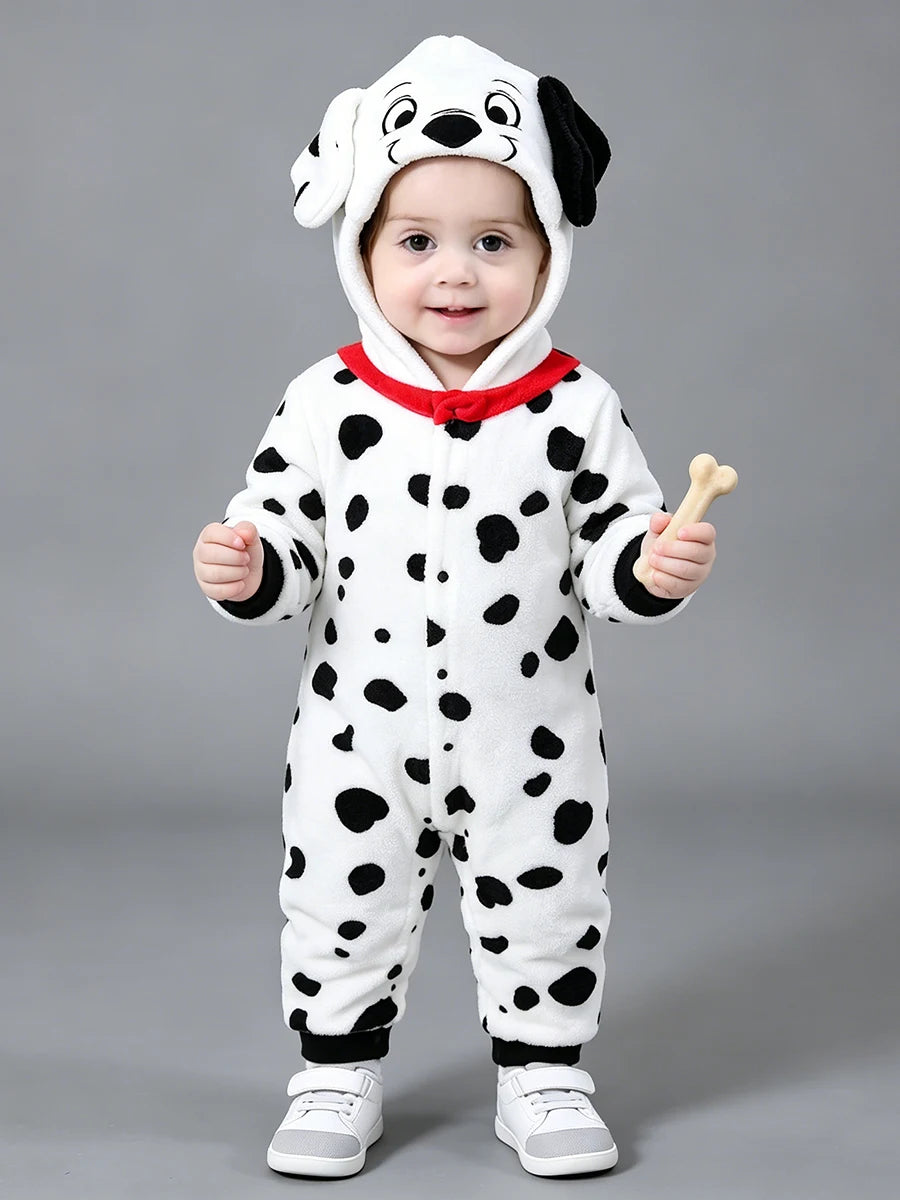 Umorden Baby Dalmatians Spotty Dog Costume Kigurumi Cartoon Animal Rompers Infant Toddler Jumpsuit Flannel Halloween Fancy Dress