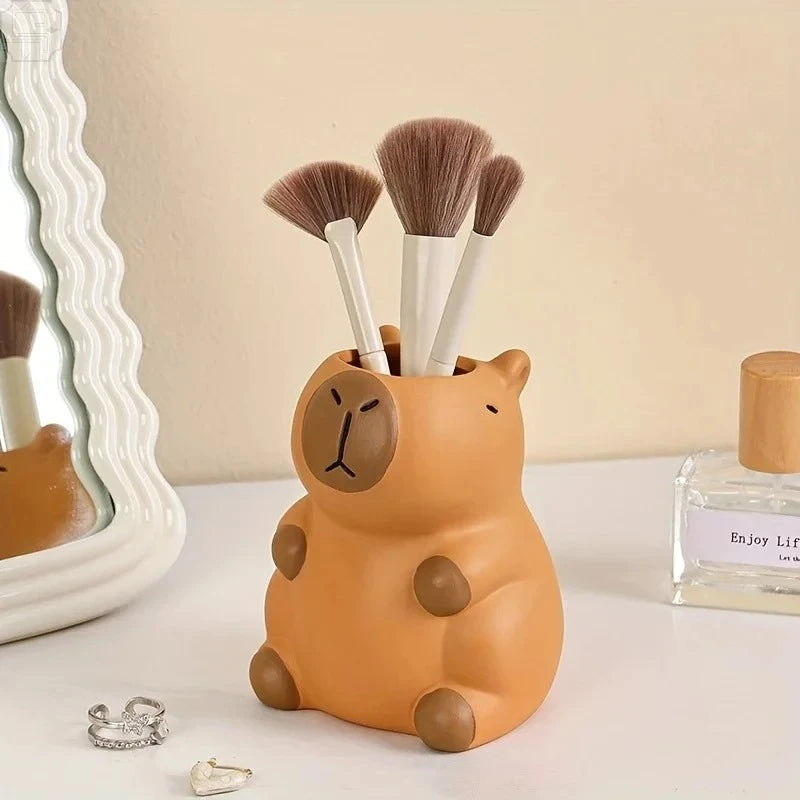 Cute Capybara Shaped Pen Holder Multifunctional Makeup Brush Organizer Desktop Storage Office Home Desk Decor Holiday Gift