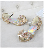 Children Princess Sandals Kids Girls Wedding Shoes High Heels Dress Shoes Bowtie Purple Pink Blue Silver Shoes For Girls