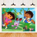 Cartoon-Dora-The-Explorer Theme Kids Birthday Party Digital Balloon Banner Background Cake Topper Decoration Supplies Baby Gifts