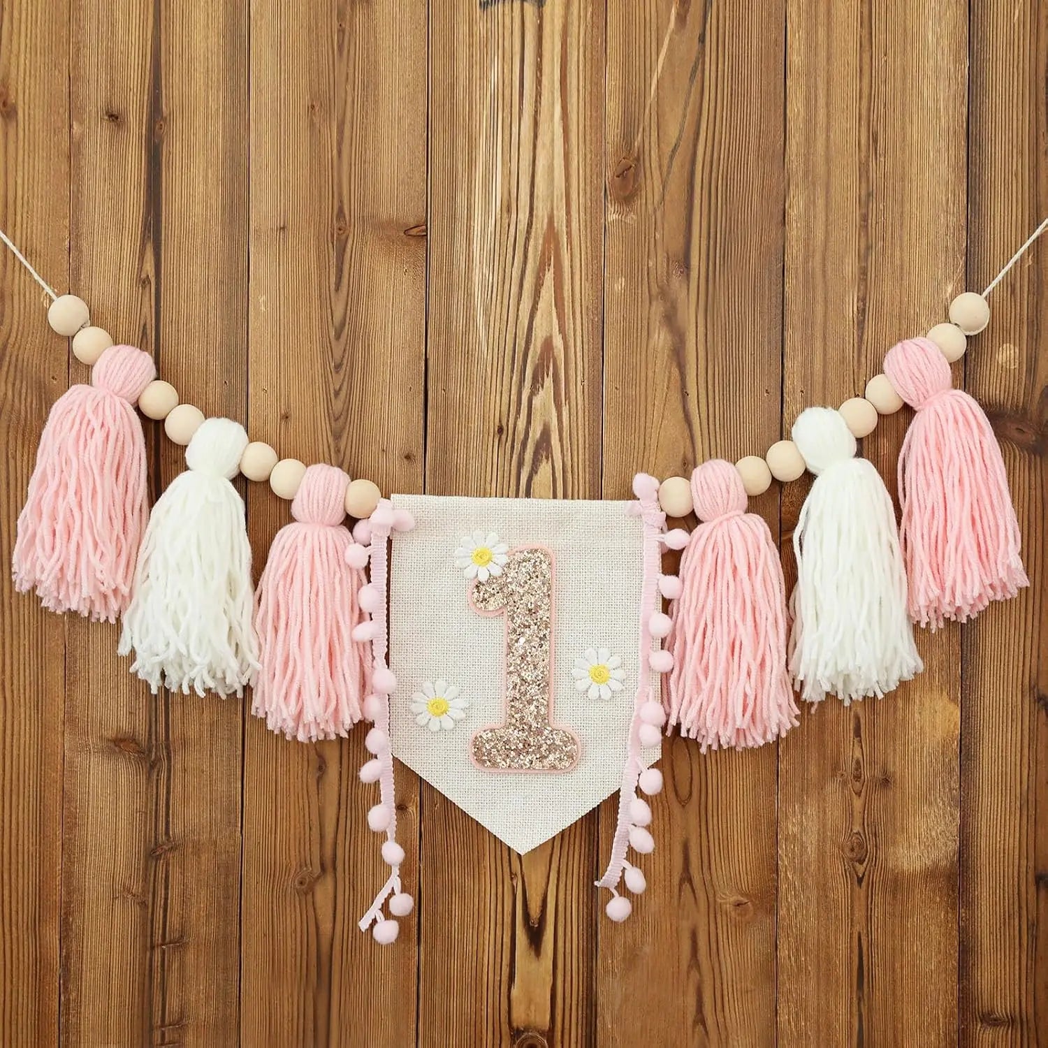 Boho 1st Birthday High Chair Banner Pink Party Decoration For Girl Baby Shower Wall Hangings Decorative For Kids Bedroom