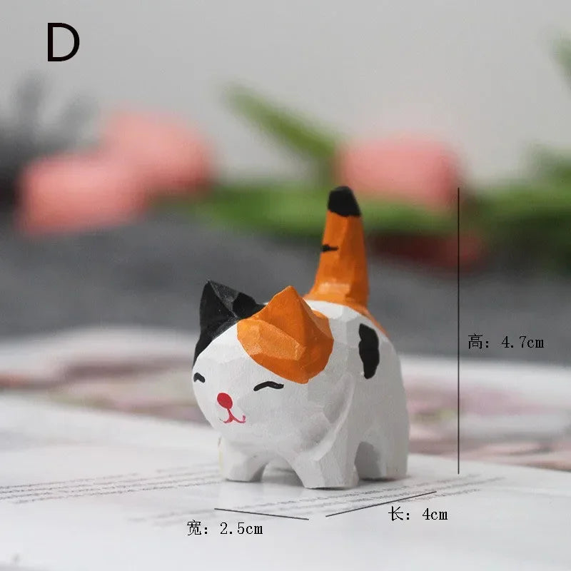 Handmade Wood Carving Kitten Ornaments Small Animal Creative Desktop Wood Cat Decoration Crafts