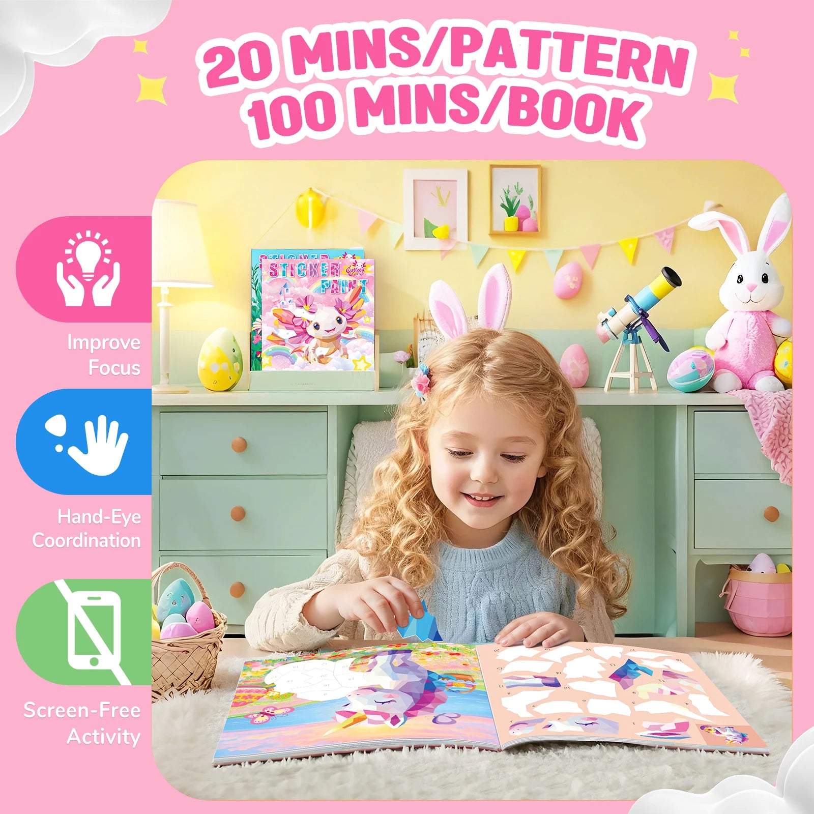 1/2PCS CutteeyFyry Sticker Book By Number Unicorn Stickers Paint Book For Kids Paint by Number Sticker Book Keep Kids Busy