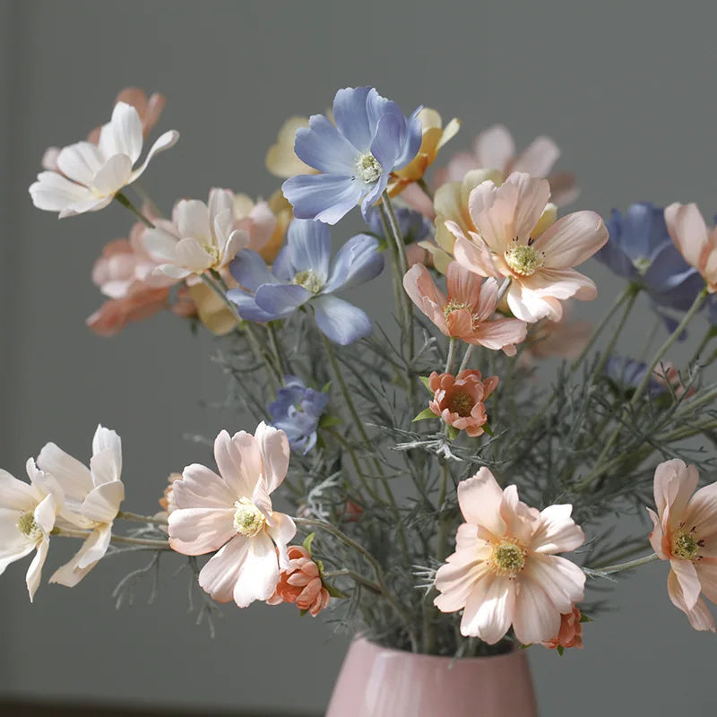 Pastoral Chrysanthemum Cosmos Branch Artificial Flowers Daisy Gesang Floral Wedding Party Vase Home Decor Ornaments Photo Props