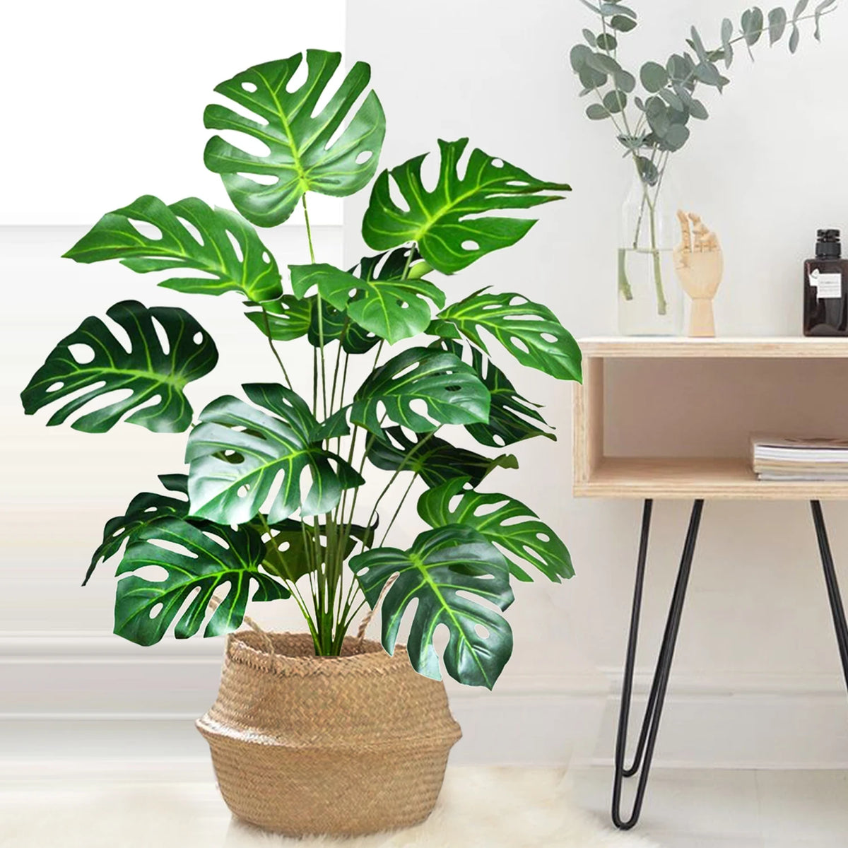 40-130cm（51.18in） Artificial Monstera Plant Fake Palm Tree Plastic Turtle Leaf Green Plant for Home Garden Room Office Decor
