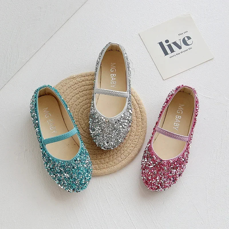 2026 Spring 1 to 12 years old girls dress shoes Beauty Pointed Toe Teen Girl Leather Shoes Bling Princess Wedding Shoes F12131