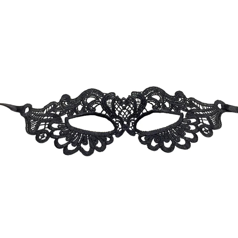 Black Lace Masquerade Eye Mask Hollow Out Venetian Mask Adjustable Ribbon Tie Halloween Carnival Party Cosplay Costume Accessory