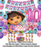 Cartoon-Dora-The-Explorer Theme Kids Birthday Party Digital Balloon Banner Background Cake Topper Decoration Supplies Baby Gifts