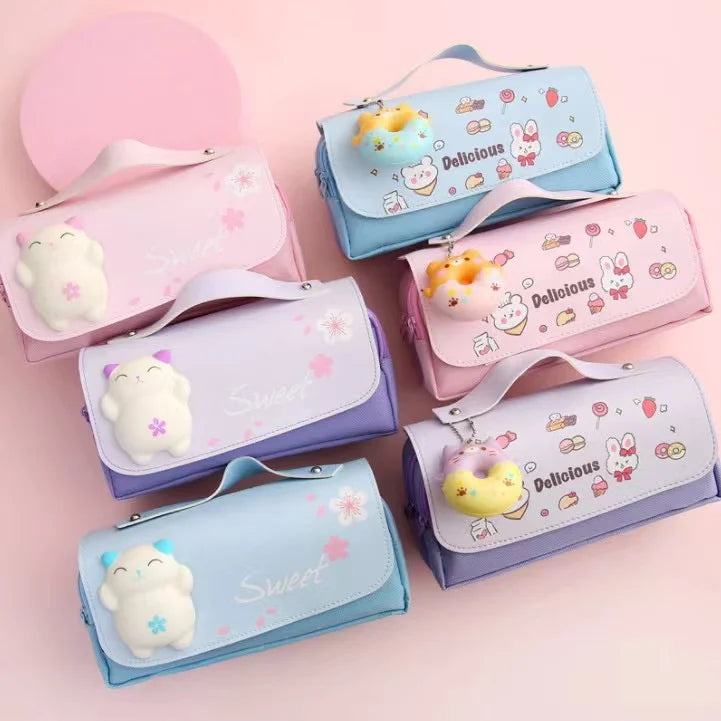 Cute Decompression Pencil Case Large Capacity Storage Bag Back to School Supplies Kawaii Korean Stationery Pen Cases
