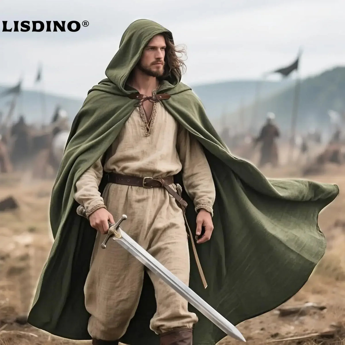LisdinoL'VOW Medieval Hooded Cloak Linen Renaissance Cape With Hood - Halloween Hobbit Cosplay Witch Wizard LARP