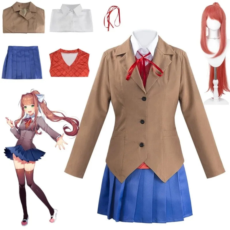 Anime Doki Doki Literature Club Monika Cosplay Costumes Sayori Yuri Natsuki Halloween Costumes for Women Dress Vestido Clothing