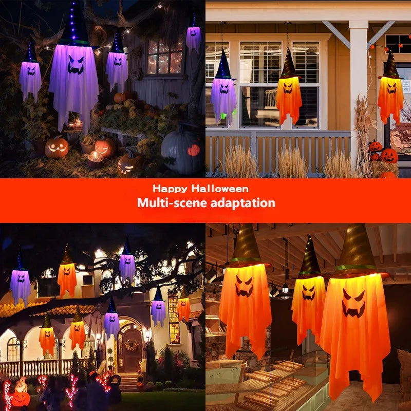 LED Flying Witch Hats Halloween Decorations Hanging Ghost Lights Glowing Wizard Lamp for Bar Party Dress Up