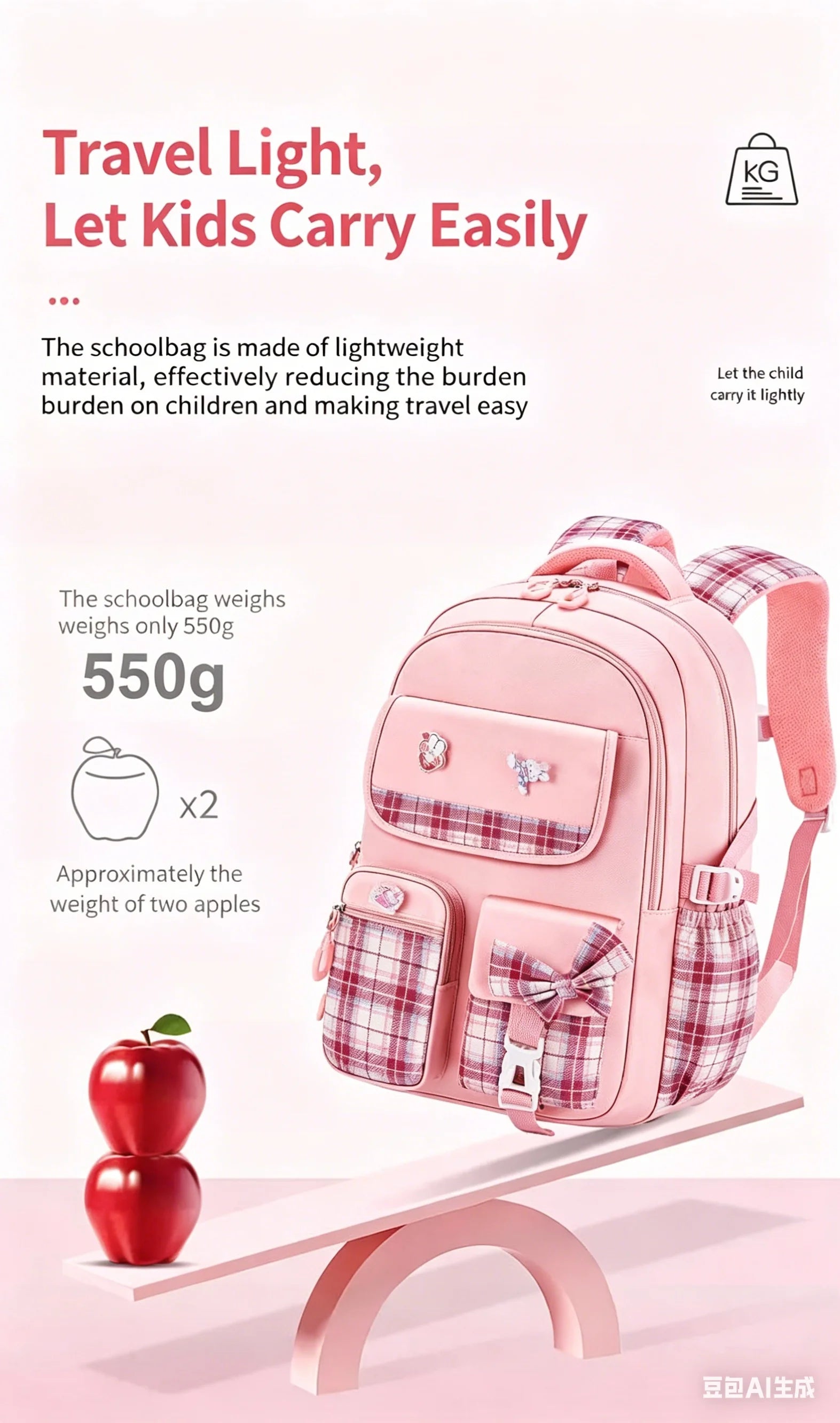 Protecting The Spine Ergonomics Elementary School Students Girls Checkered Backpack Large Capacity Lightweight Waterproof