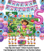 Cartoon-Dora-The-Explorer Theme Kids Birthday Party Digital Balloon Banner Background Cake Topper Decoration Supplies Baby Gifts