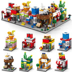 Mini ABS Self-Locking Bricks Street View Blocks Panda Coffee Ice Cream Flower Shop DIY Toy for Kids Girls Birthday Gift