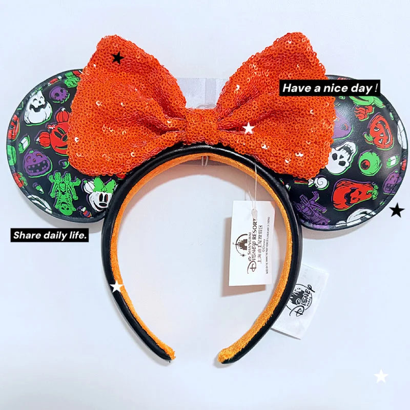 Disney Princess Headband Mickey Ear Rapunzel Sequin Bow Hair Hoop Birthday Gift Girl Accessories Halloween Gift Christmas Jack