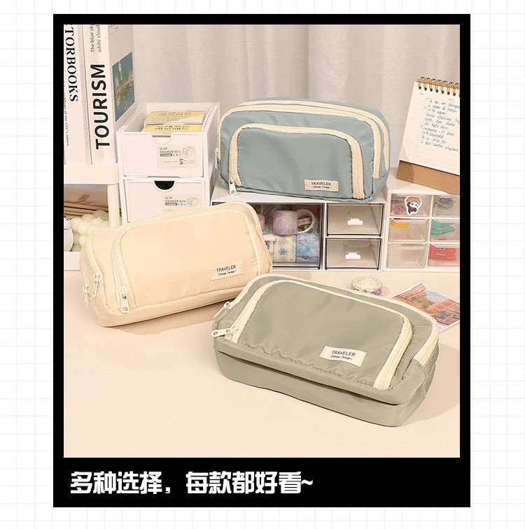 Large Capacity Simple and Versatile Japanese Pencil Case Stationery Box for Female Primary School Students, Junior High School S