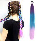LUPU Synthetic Ponytail Extension with Elastic Tie Hair Band 26" Long Straight Colored Braiding Ponytail Ombre Pink Purple Blue