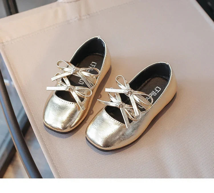 Kids Square Dance Performance Shoes Black Solid Color Girls Princess Shoe with Double Bow 2024 New Girls Leather Shoes Soft Sole