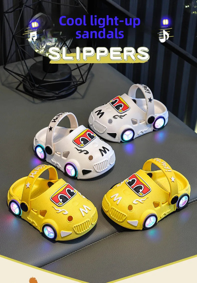 New 2026 Kids Glowing Slippers Summer Outdoor Two-Way Wear Anti-Slip Cute Small Children Sandals Boys Slip-On Home Slippers