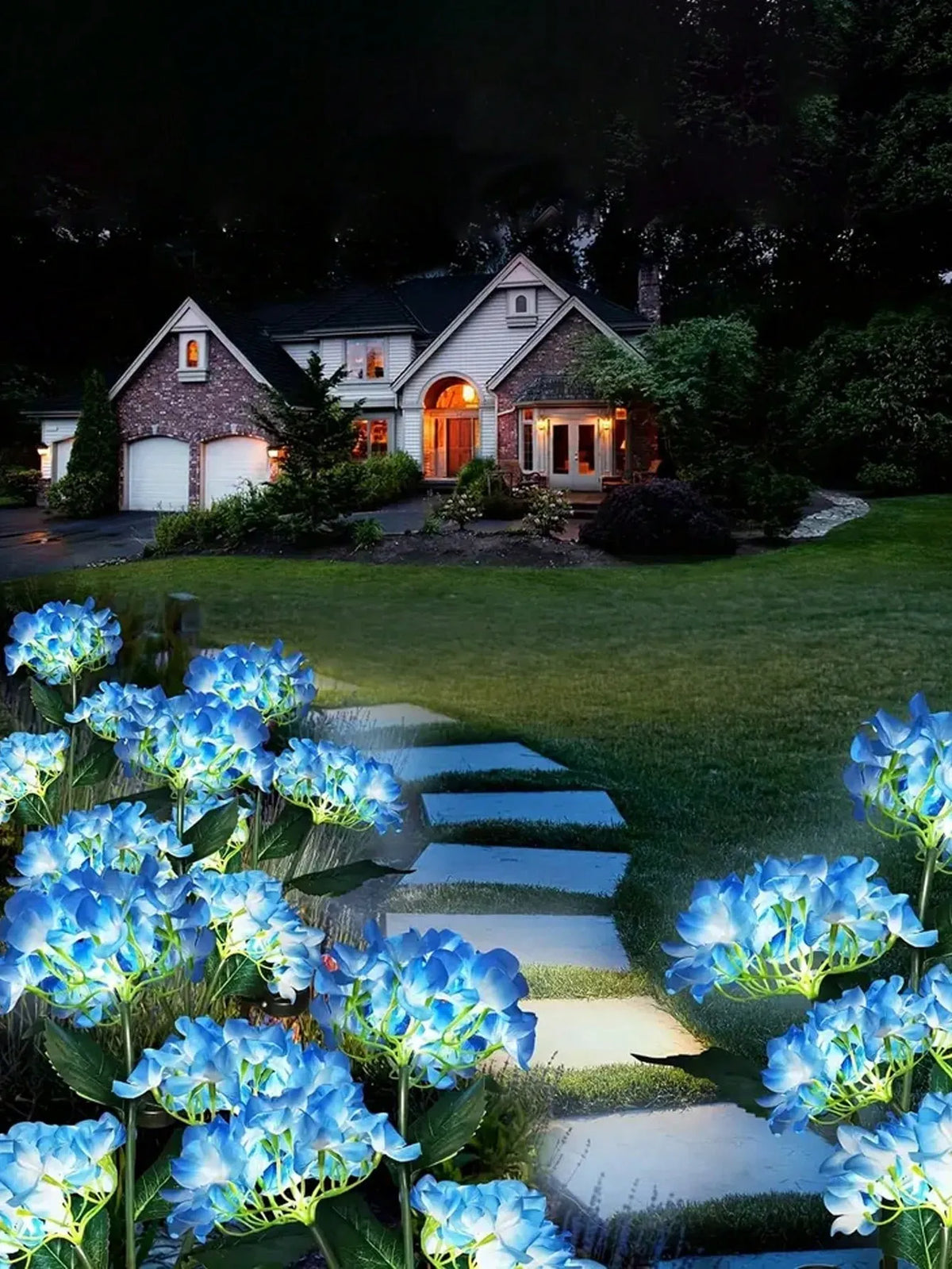 1PC Solar Hydrangea Lights With 3 Heads,LED Artificial Flower Lights,Used For Outdoor Yard, Garden,Lawn,Fence,Pathway Decoration