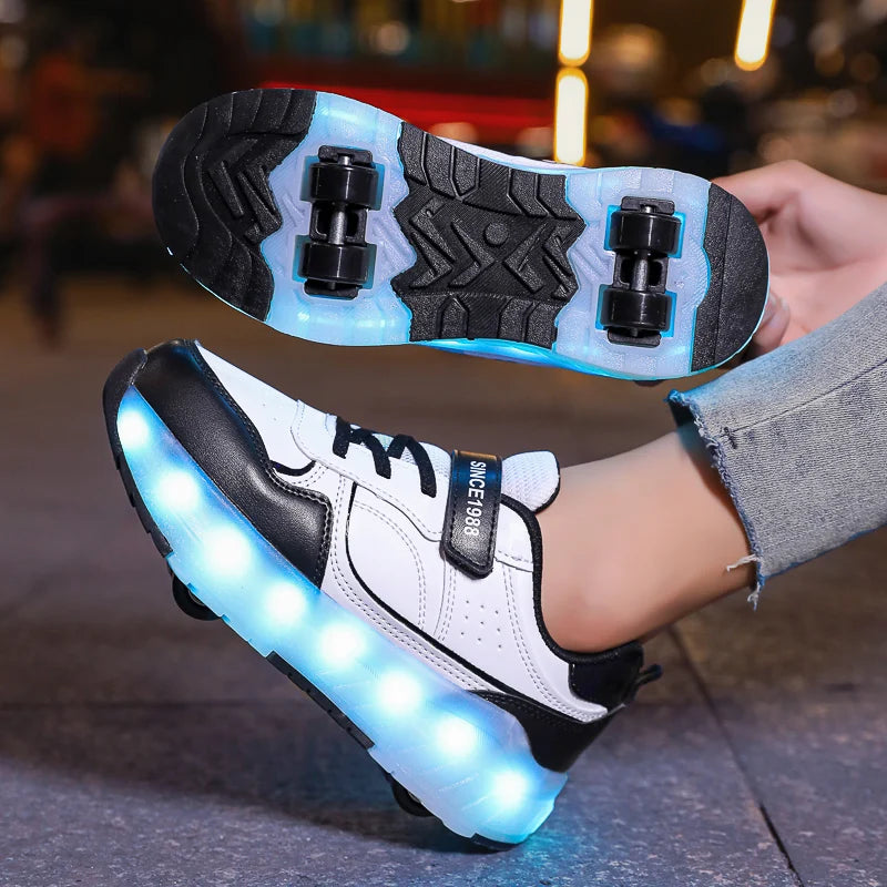 Light Up Roller Shoes Kids LED Sneakers USB Charge Sport Shoes