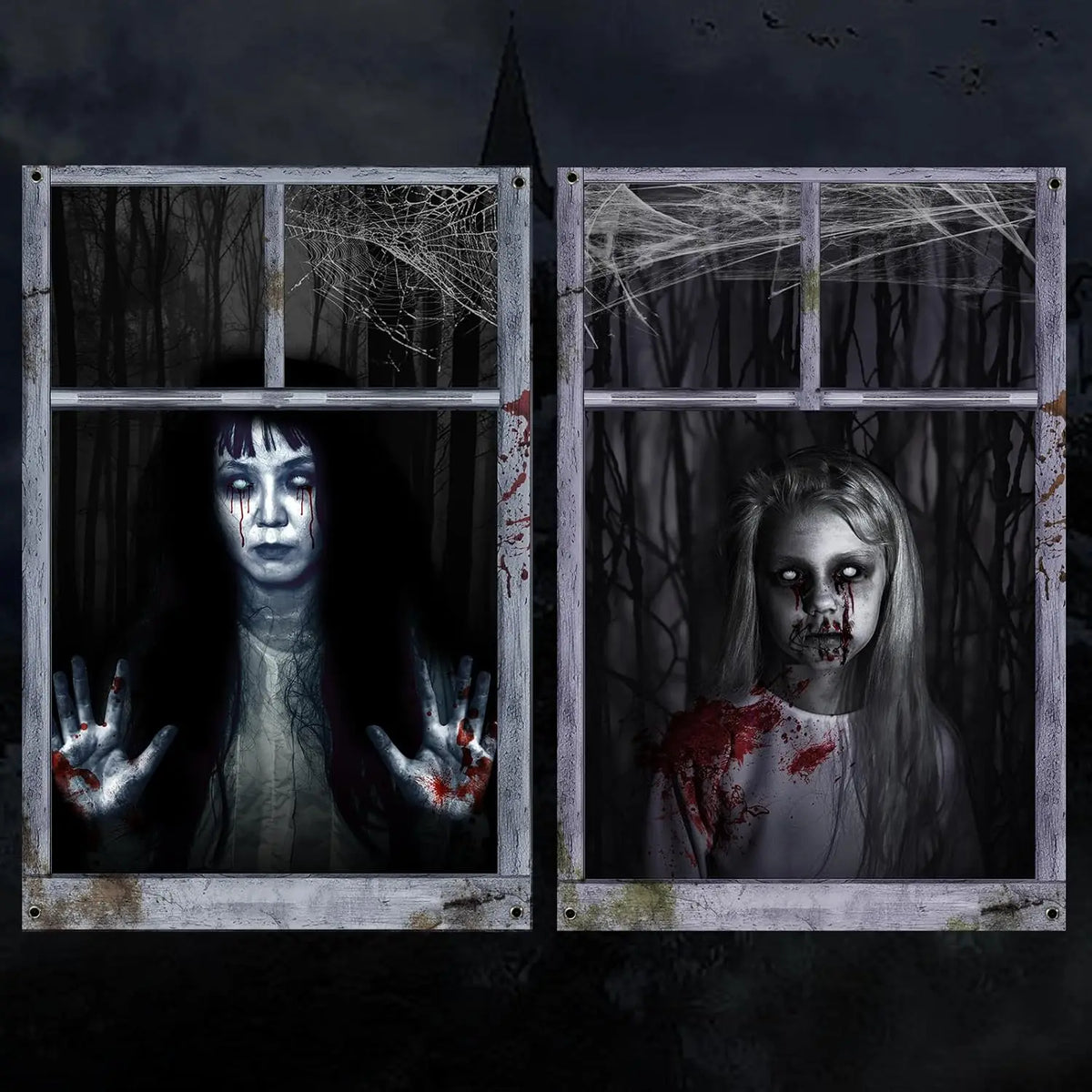 2 Pack Halloween Ghost Curtain Decorations - Female Ghost Window Cover for Indoor/Outdoor Party Decor