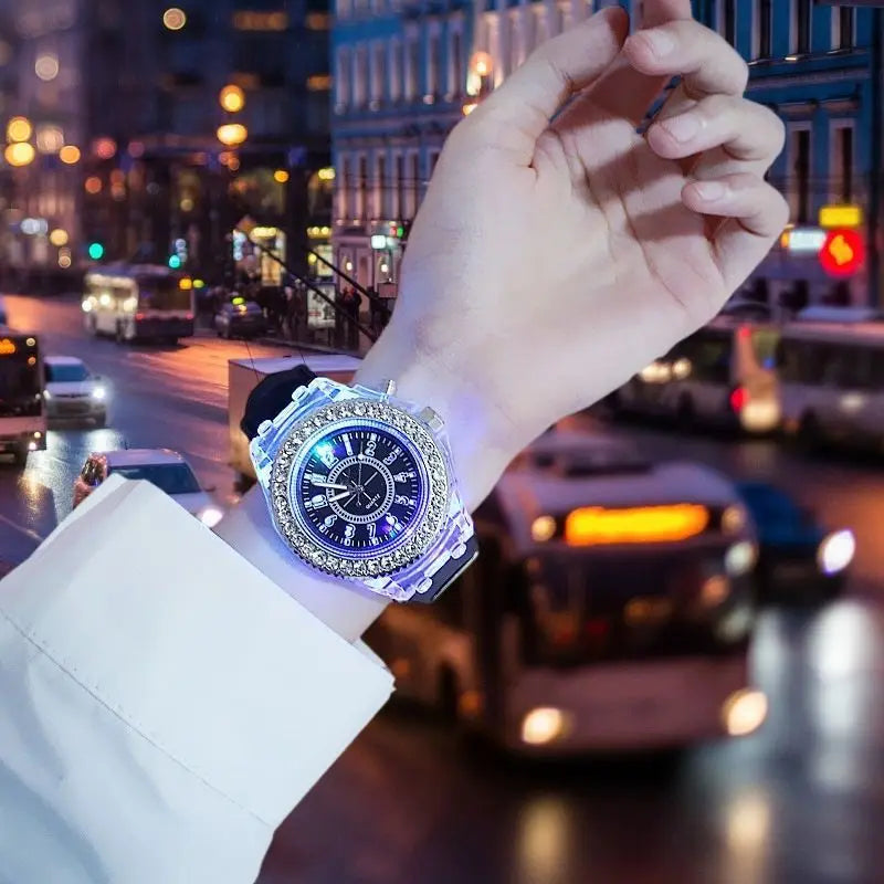 LED Light Flash Luminous Watch – Silicone Rhinestone Wristwatch