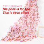 1pc 5.6ft Artificial Sakura Flowers Vine Wedding Garden Rose Arch Home Party Decoration Spring Bridal Fake Silk Scrapbook Plants