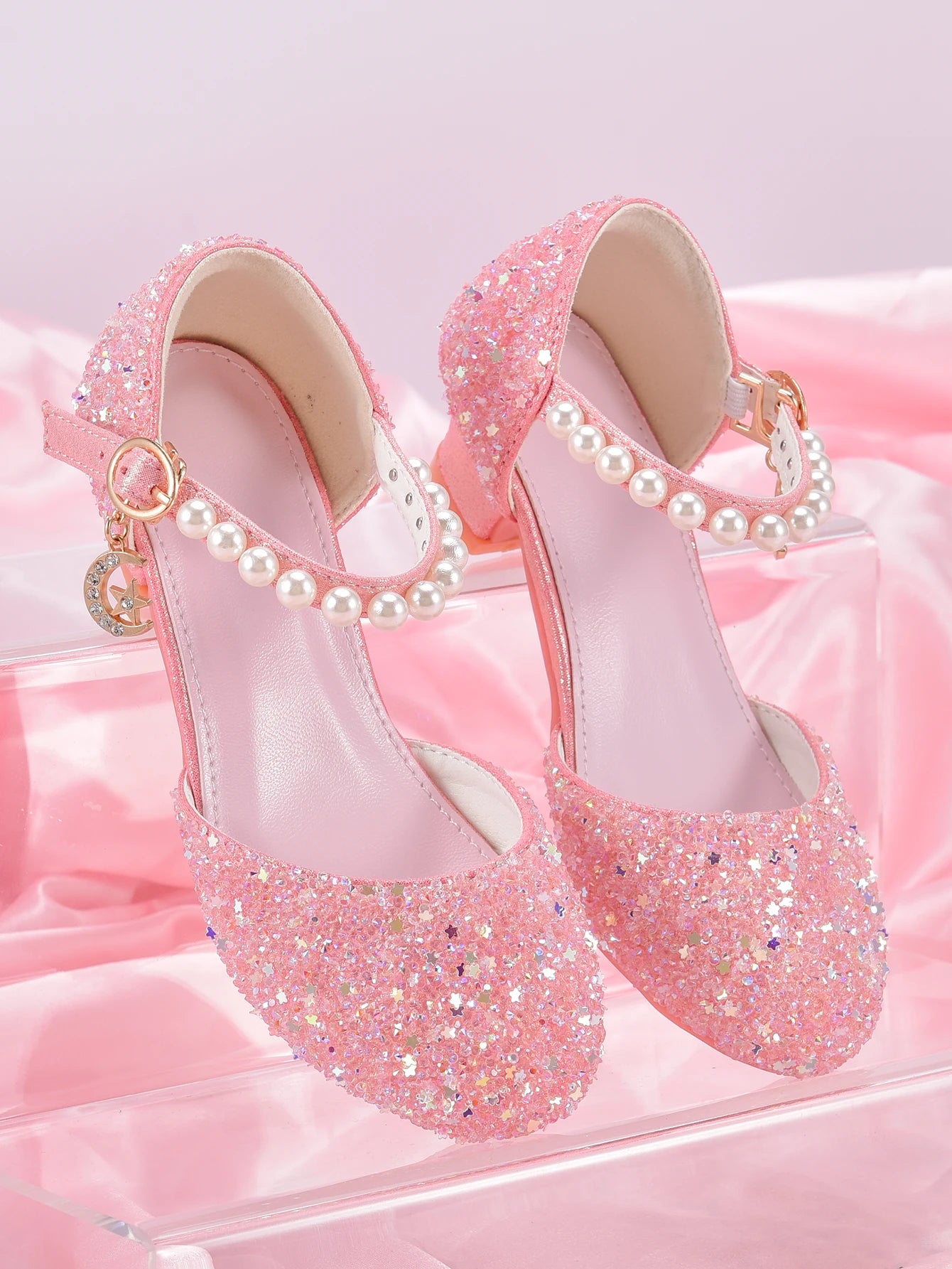 Girls Princess Party Heels Shiny Star Dress Shoes for Kids