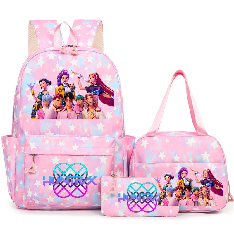 3Pcs/Set KPop Demon Hunter School Bags Girls Teens Rumi Mira Zoey Youth School Backpack Travel School Students Laptop Backpack
