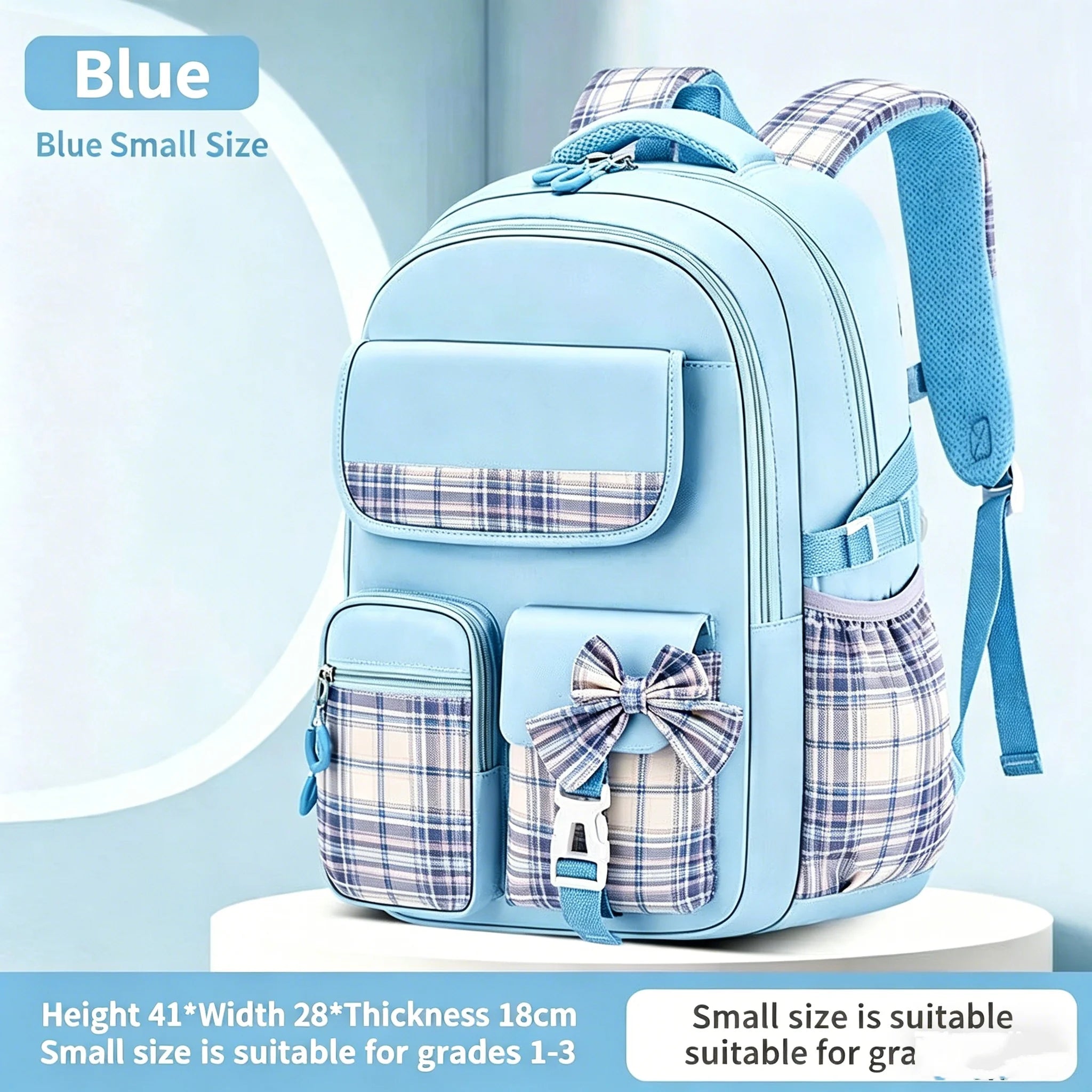 Protecting The Spine Ergonomics Elementary School Students Girls Checkered Backpack Large Capacity Lightweight Waterproof