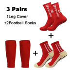 3 Pairs Set Men Grip Soccer Socks and Knee Pads Calf Sleeves Adult Youth Non Slip Leg Shin Guards for Basketball Football Sports