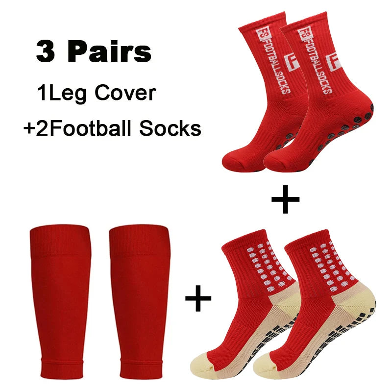 3 Pairs Set Men Grip Soccer Socks and Knee Pads Calf Sleeves Adult Youth Non Slip Leg Shin Guards for Basketball Football Sports